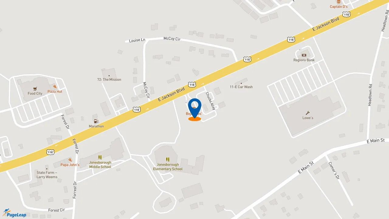 https://pageleap.com map showing location of Bojangles in Jonesborough.