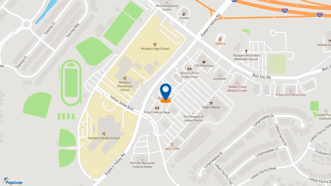 https://pageleap.com map showing location of Bojangles in Mccalla.