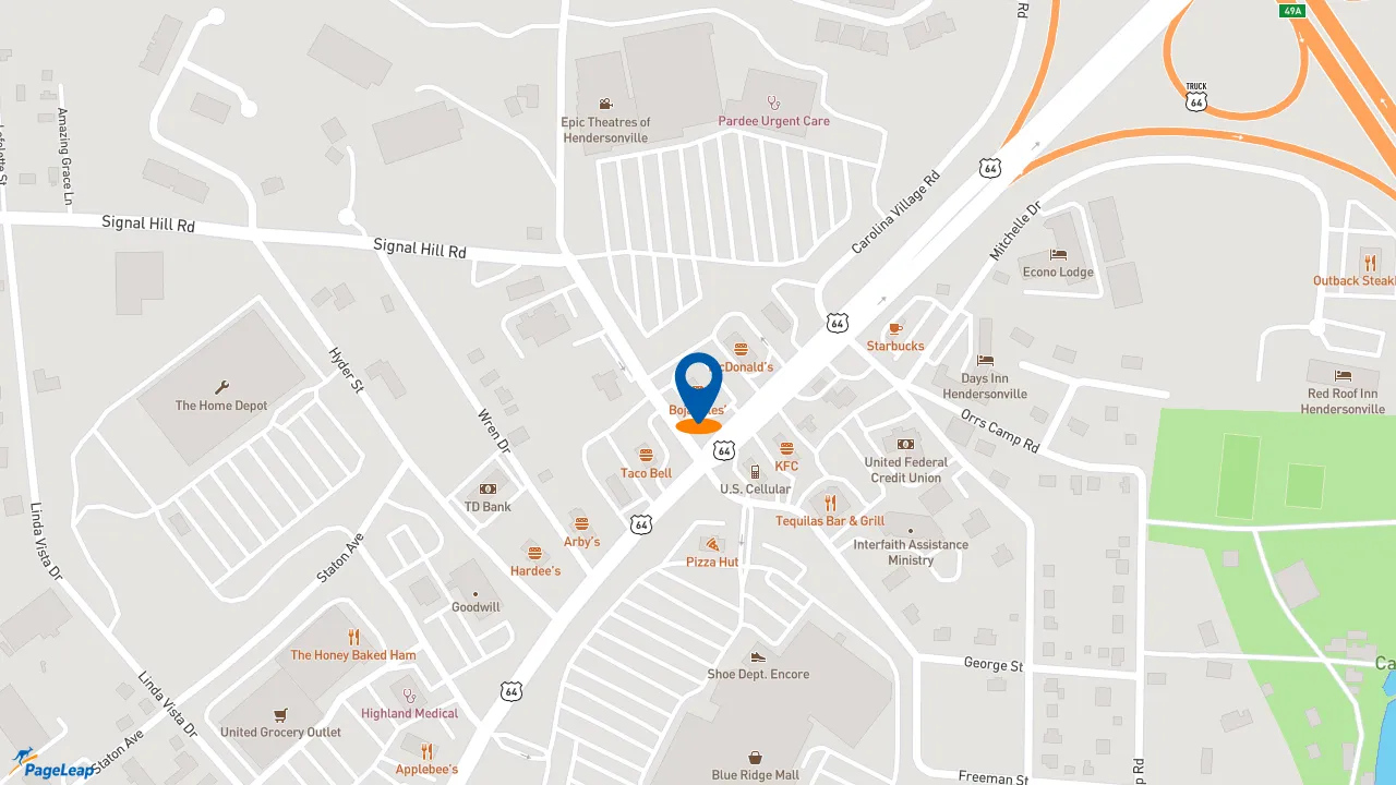 https://pageleap.com map showing location of Bojangles in Hendersonville.