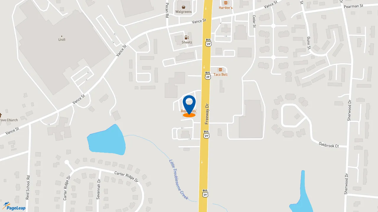 https://pageleap.com map showing location of Bojangles in Reidsville.