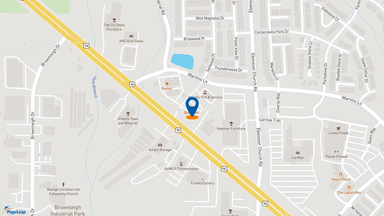 https://pageleap.com map showing location of Bojangles in Raleigh.