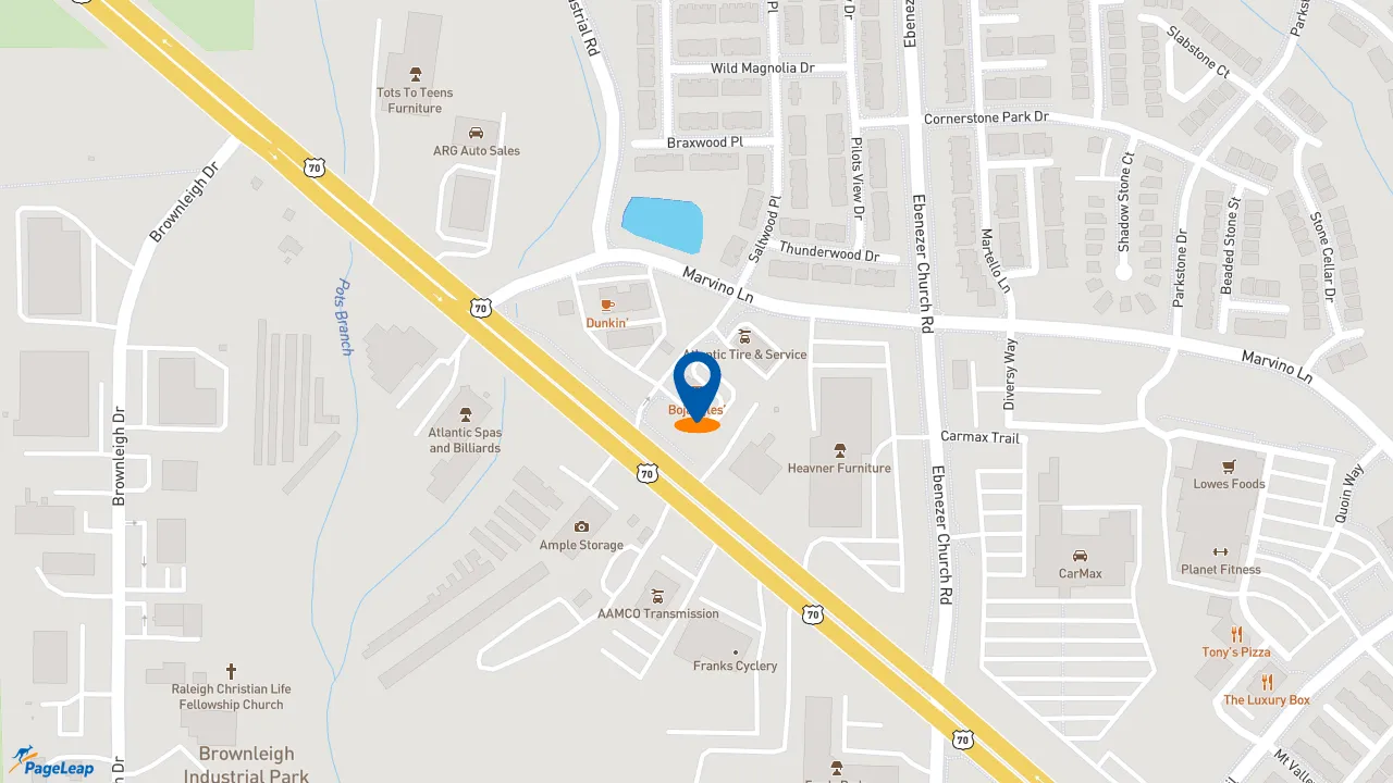 https://pageleap.com map showing location of Bojangles in Raleigh.