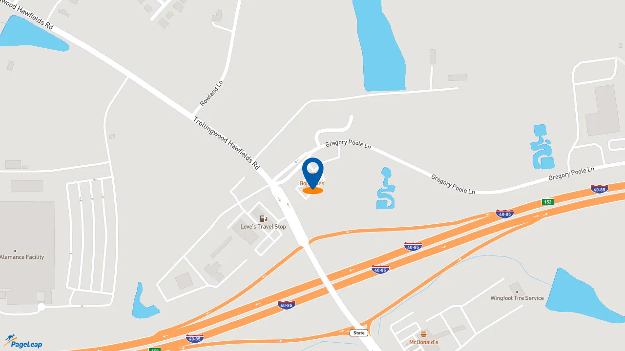 https://pageleap.com map showing location of Bojangles in Mebane.