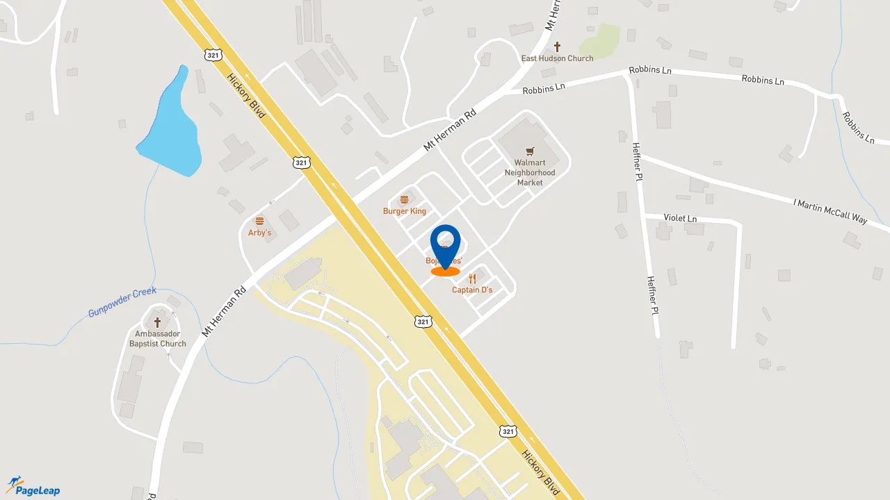 PageLeap.com map showing location of Bojangles in Hudson.