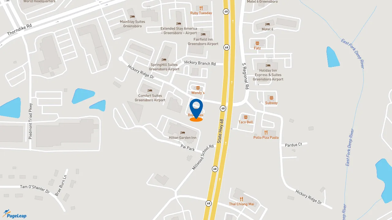 https://pageleap.com map showing location of Bojangles in Greensboro.