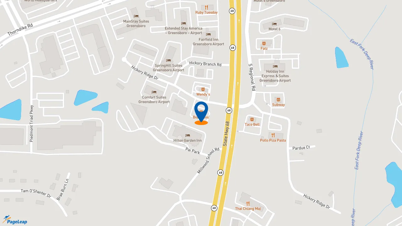 https://pageleap.com map showing location of Bojangles in Greensboro.