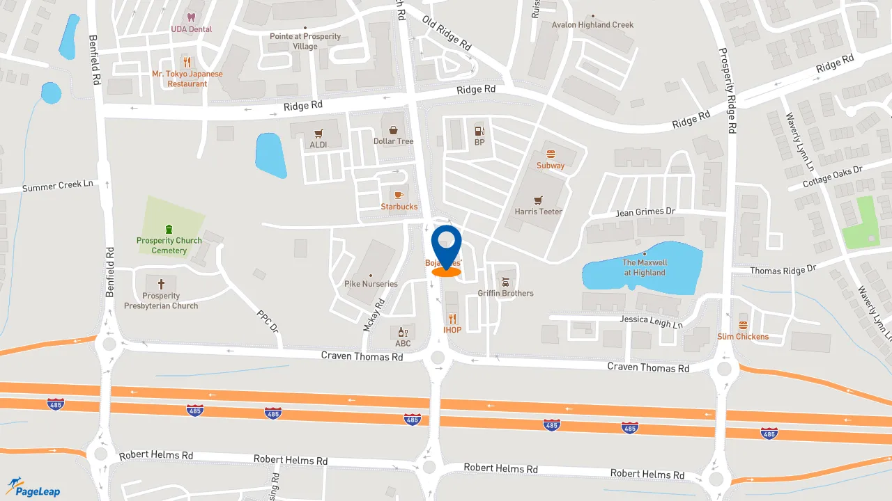 https://pageleap.com map showing location of Bojangles in Charlotte.