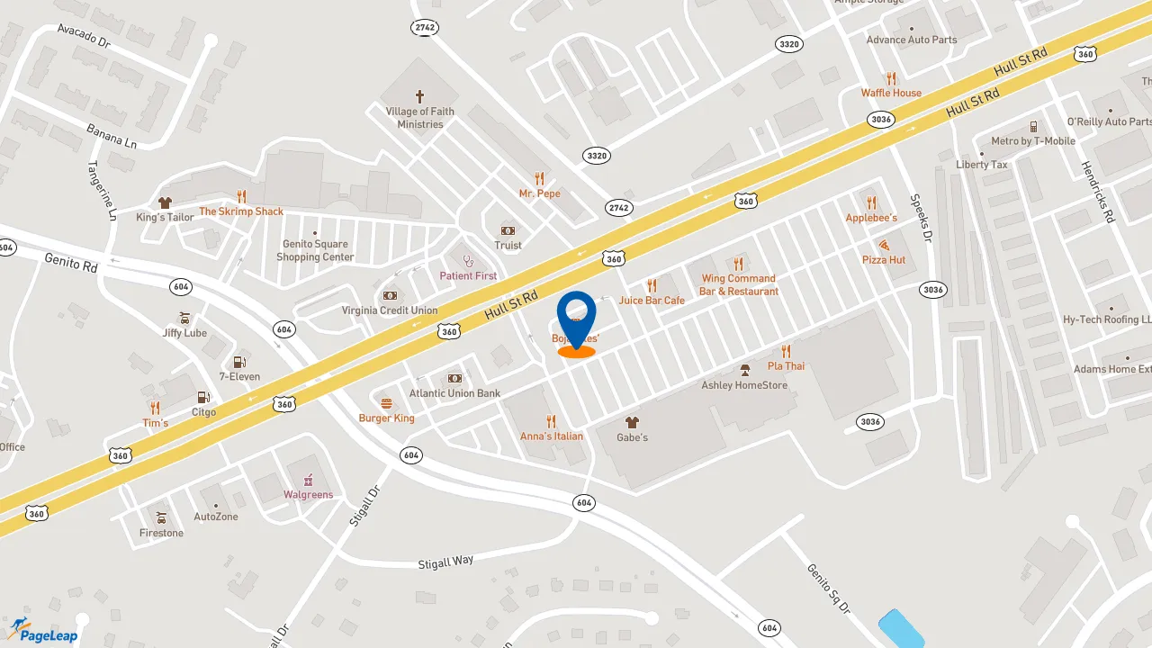https://pageleap.com map showing location of Bojangles in Midlothian.
