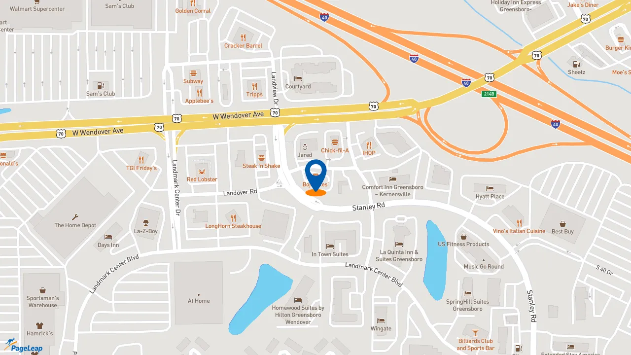 https://pageleap.com map showing location of Bojangles in Greensboro.