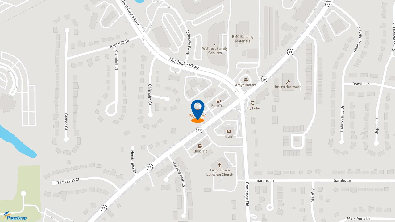 https://pageleap.com map showing location of Bojangles in Tucker.