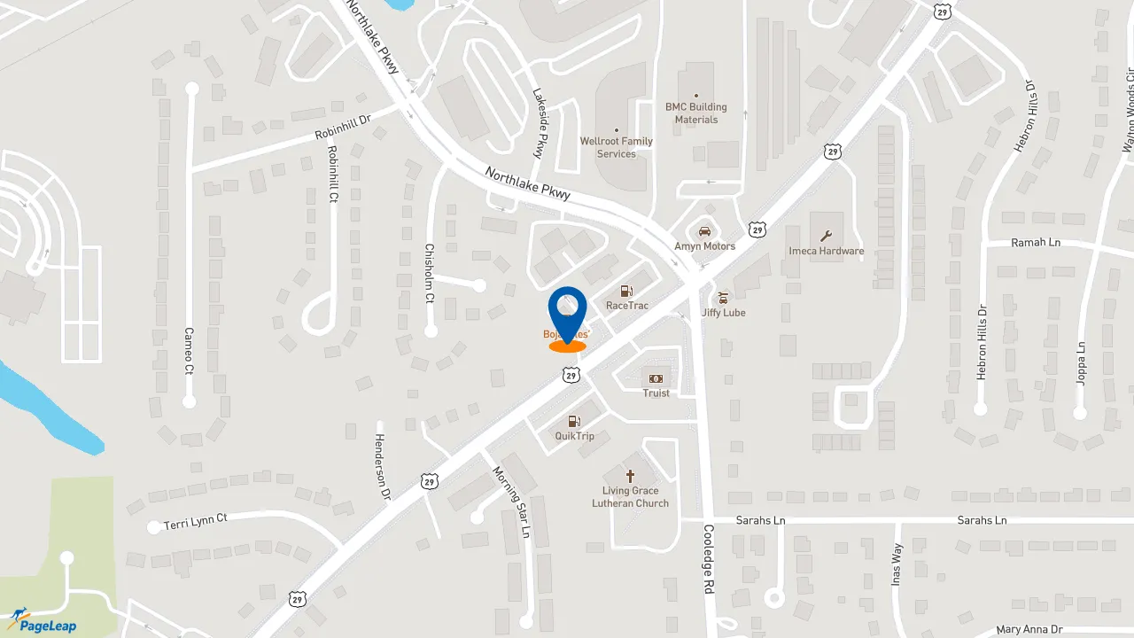 https://pageleap.com map showing location of Bojangles in Tucker.