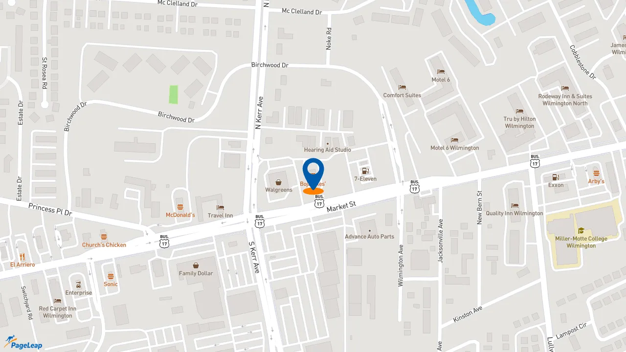 https://pageleap.com map showing location of Bojangles in Wilmington.