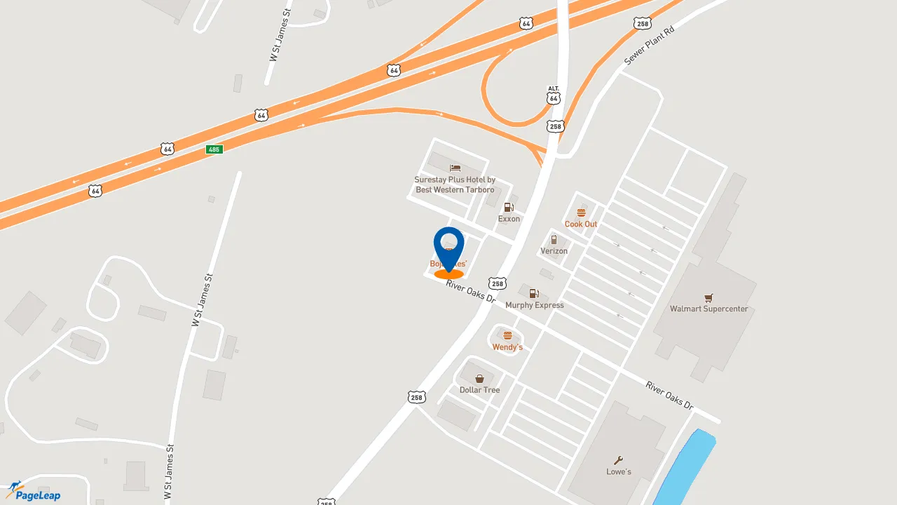 https://pageleap.com map showing location of Bojangles in Tarboro.