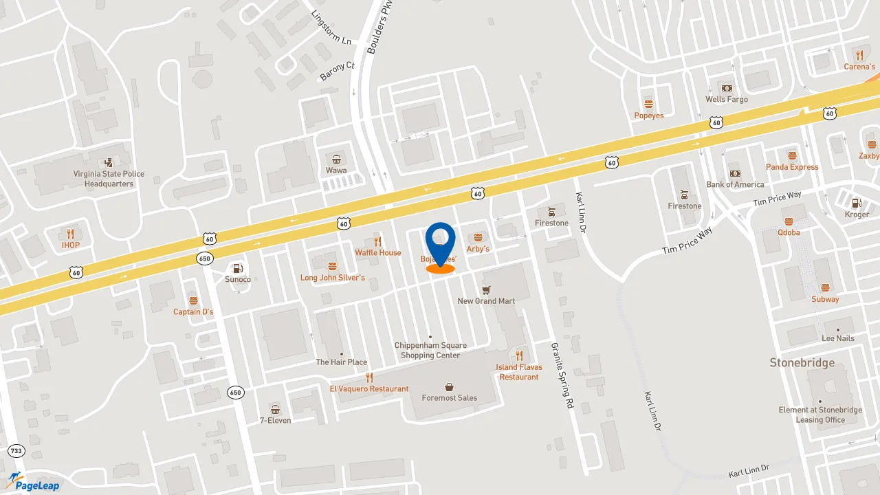 PageLeap.com map showing location of Bojangles in Richmond.