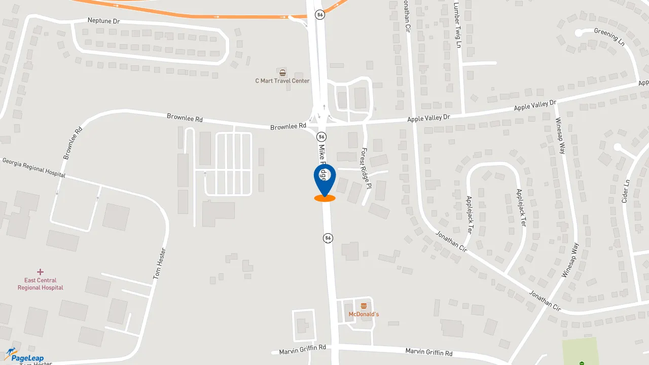 https://pageleap.com map showing location of Bojangles in Augusta.