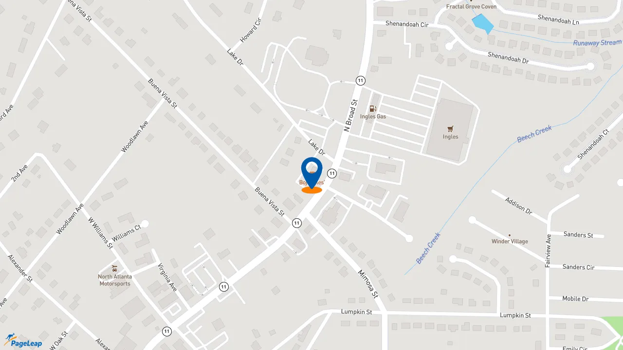 https://pageleap.com map showing location of Bojangles in Winder.