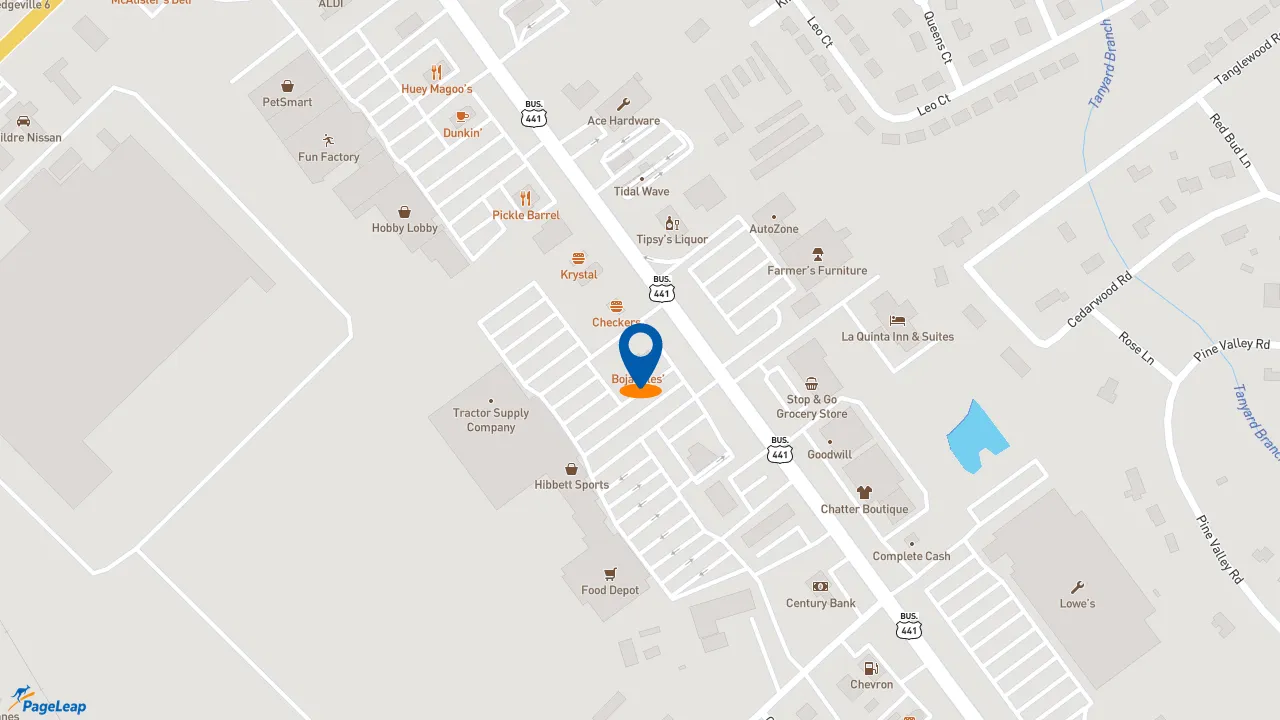 https://pageleap.com map showing location of Bojangles in Milledgeville.