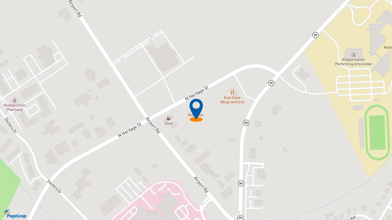 https://pageleap.com map showing location of Bojangles in Kinston.