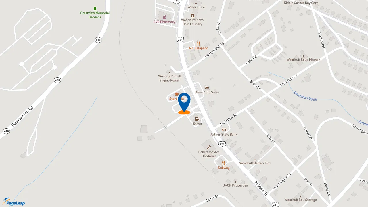 https://pageleap.com map showing location of Bojangles in Woodruff.