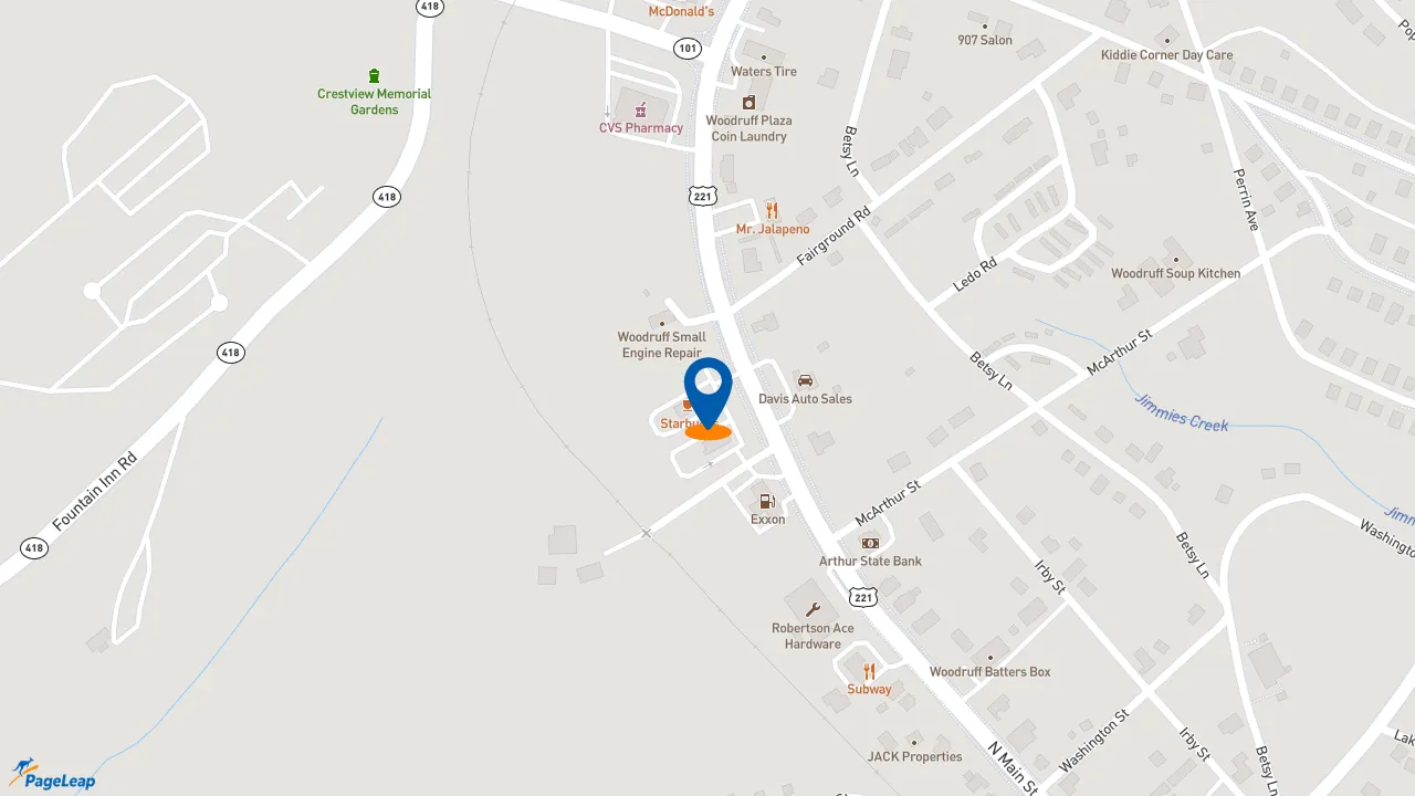 https://pageleap.com map showing location of Bojangles in Woodruff.