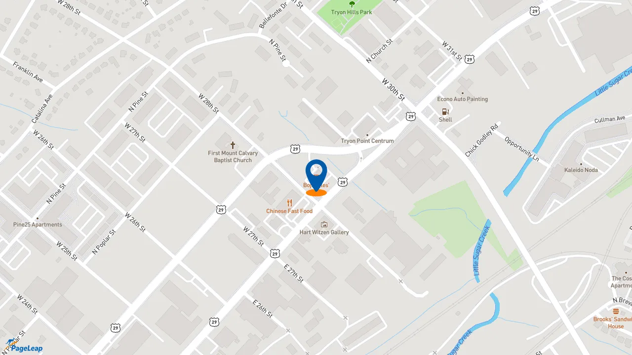 https://pageleap.com map showing location of Bojangles in Charlotte.