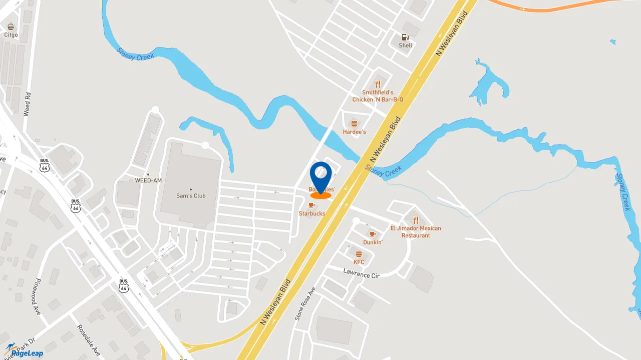 https://pageleap.com map showing location of Bojangles in Rocky Mount.