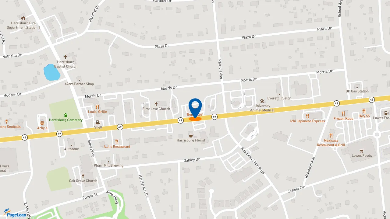 https://pageleap.com map showing location of Bojangles in Harrisburg.
