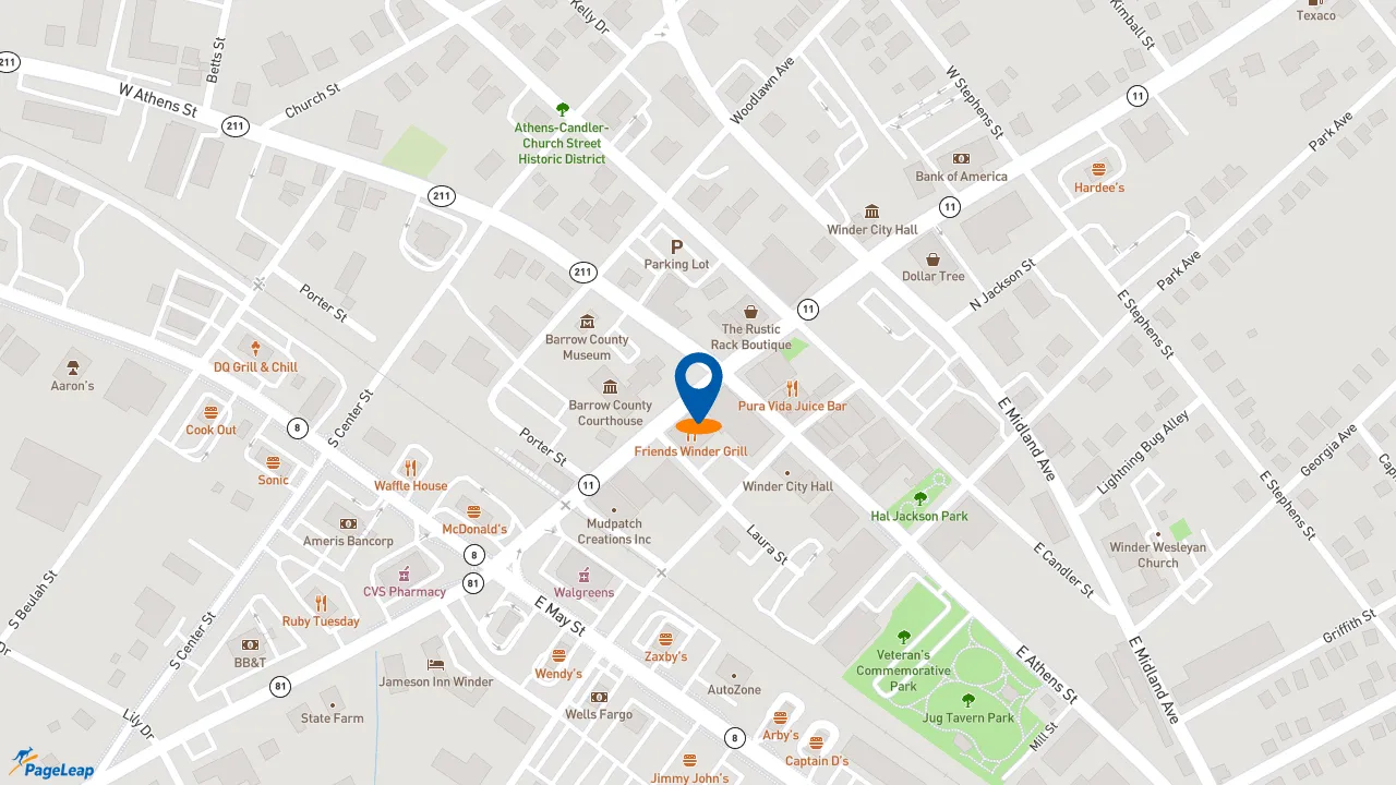 https://pageleap.com map showing location of Bojangles in Winder.