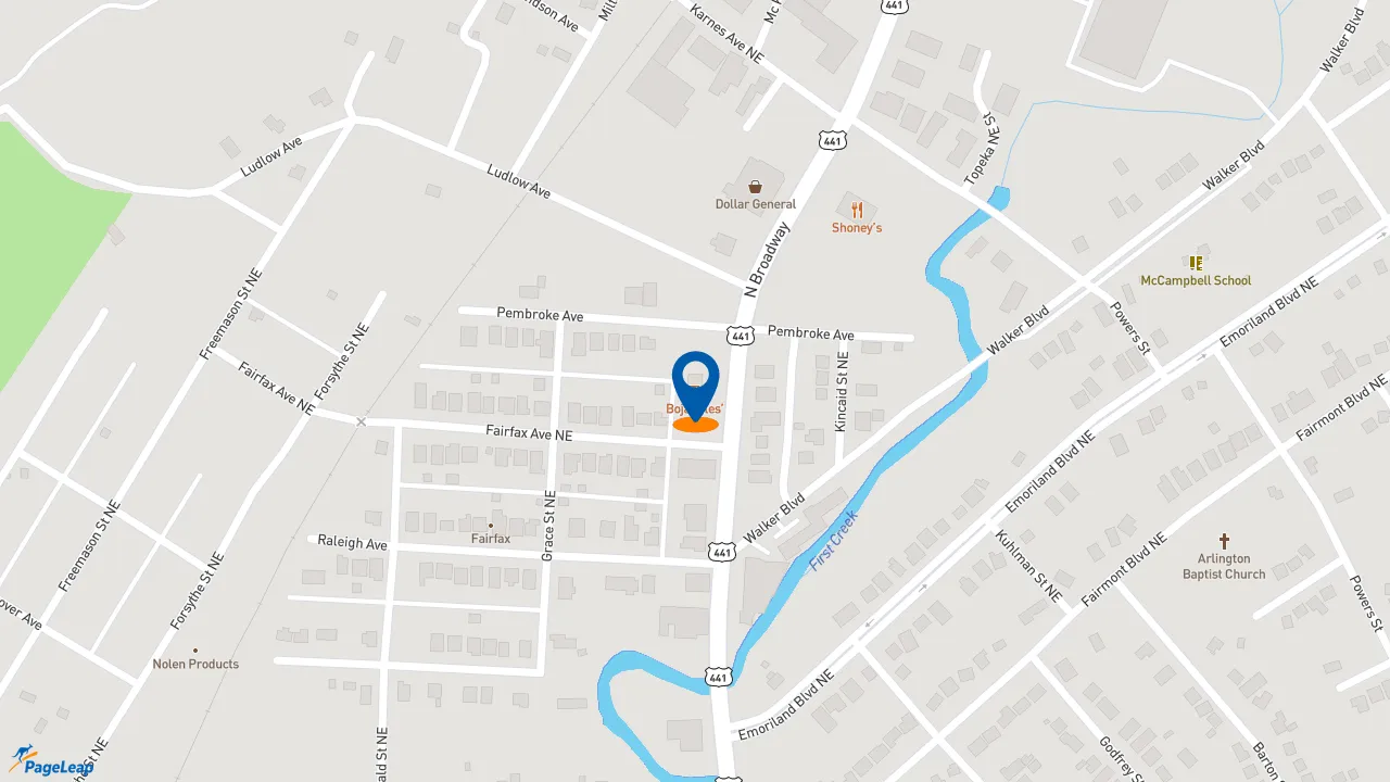 https://pageleap.com map showing location of Bojangles in Knoxville.