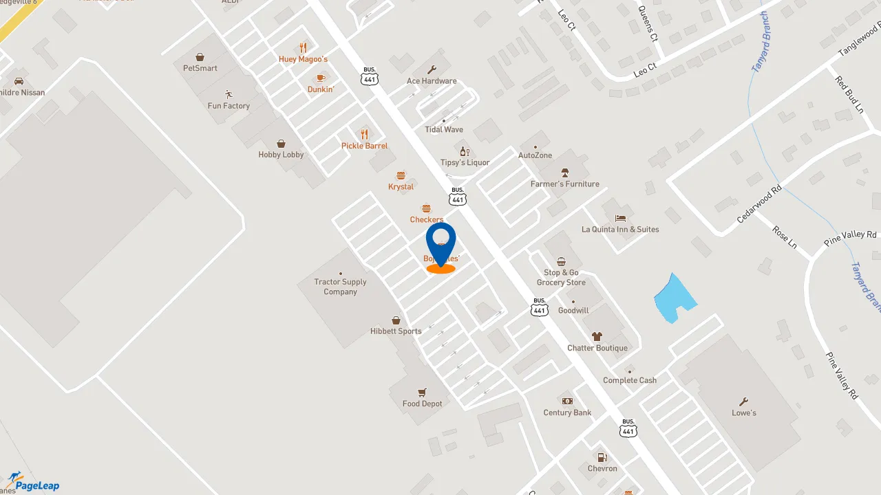 https://pageleap.com map showing location of Bojangles in Milledgeville.