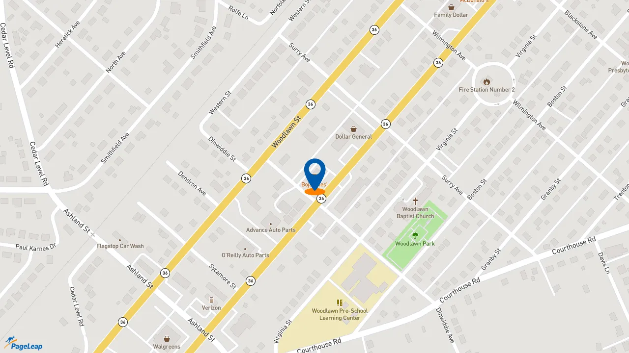 https://pageleap.com map showing location of Bojangles in Hopewell.
