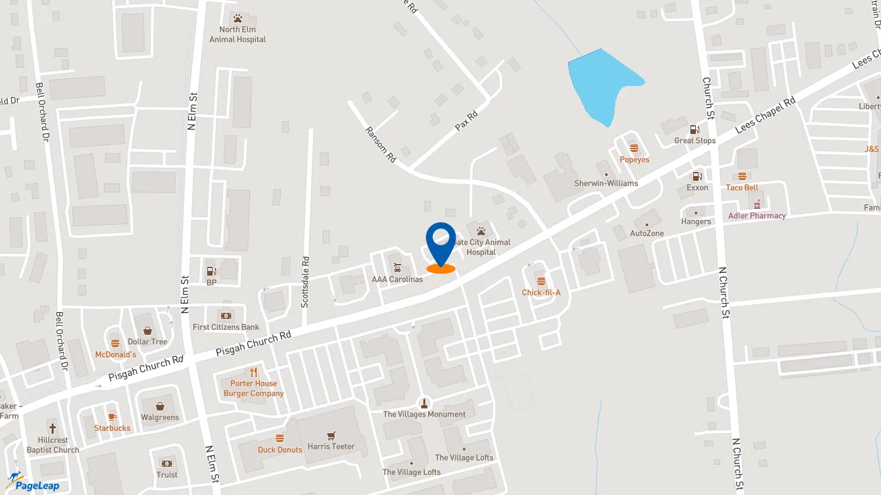 https://pageleap.com map showing location of Bojangles in Greensboro.