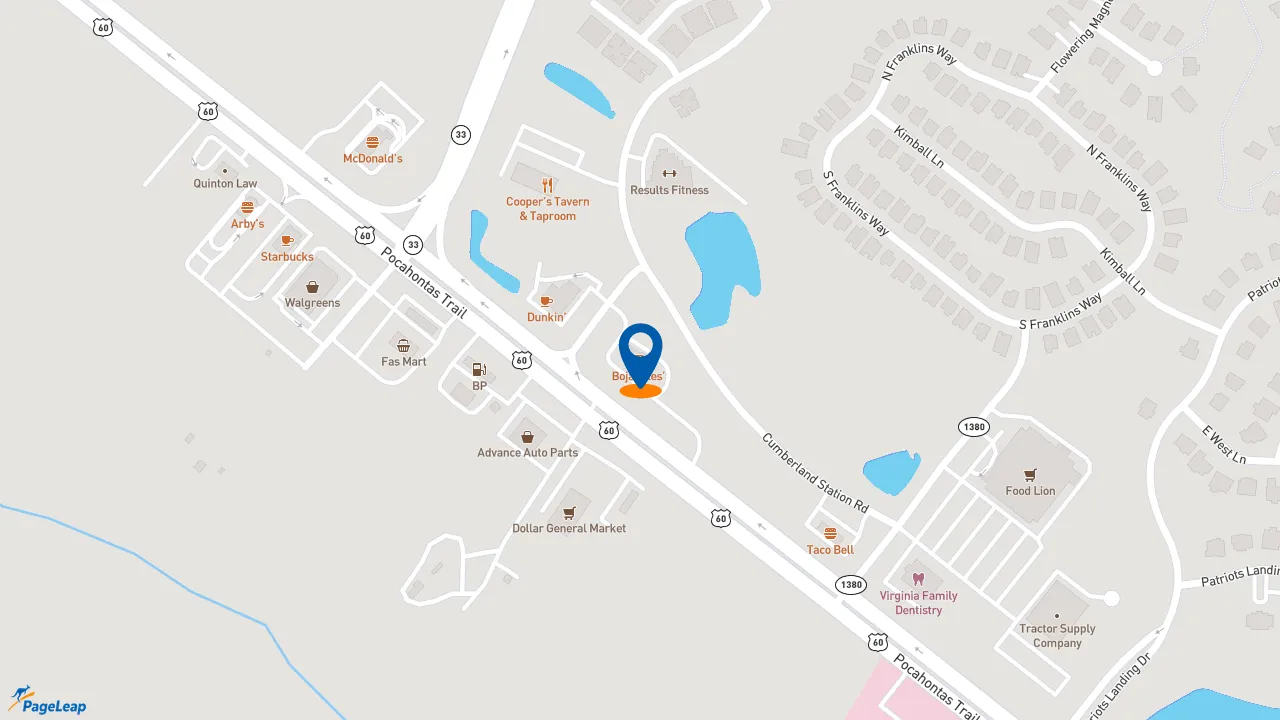 https://pageleap.com map showing location of Bojangles in Quinton.
