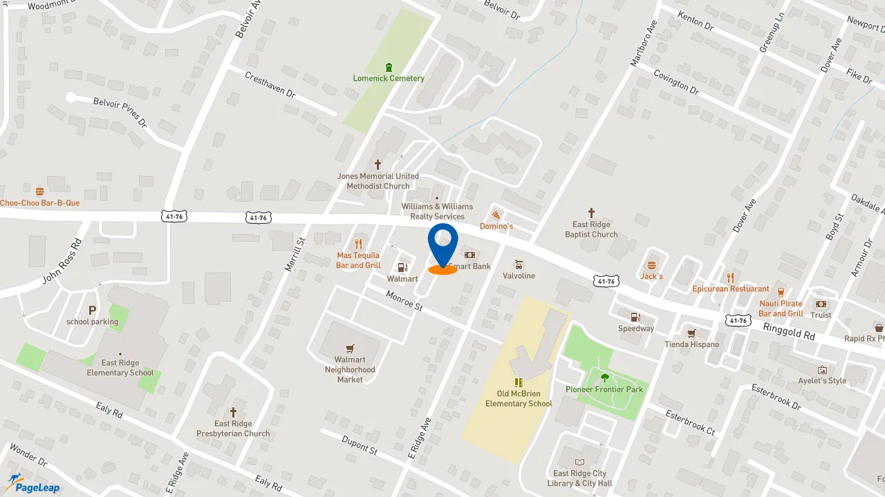 https://pageleap.com map showing location of Bojangles in East Ridge.