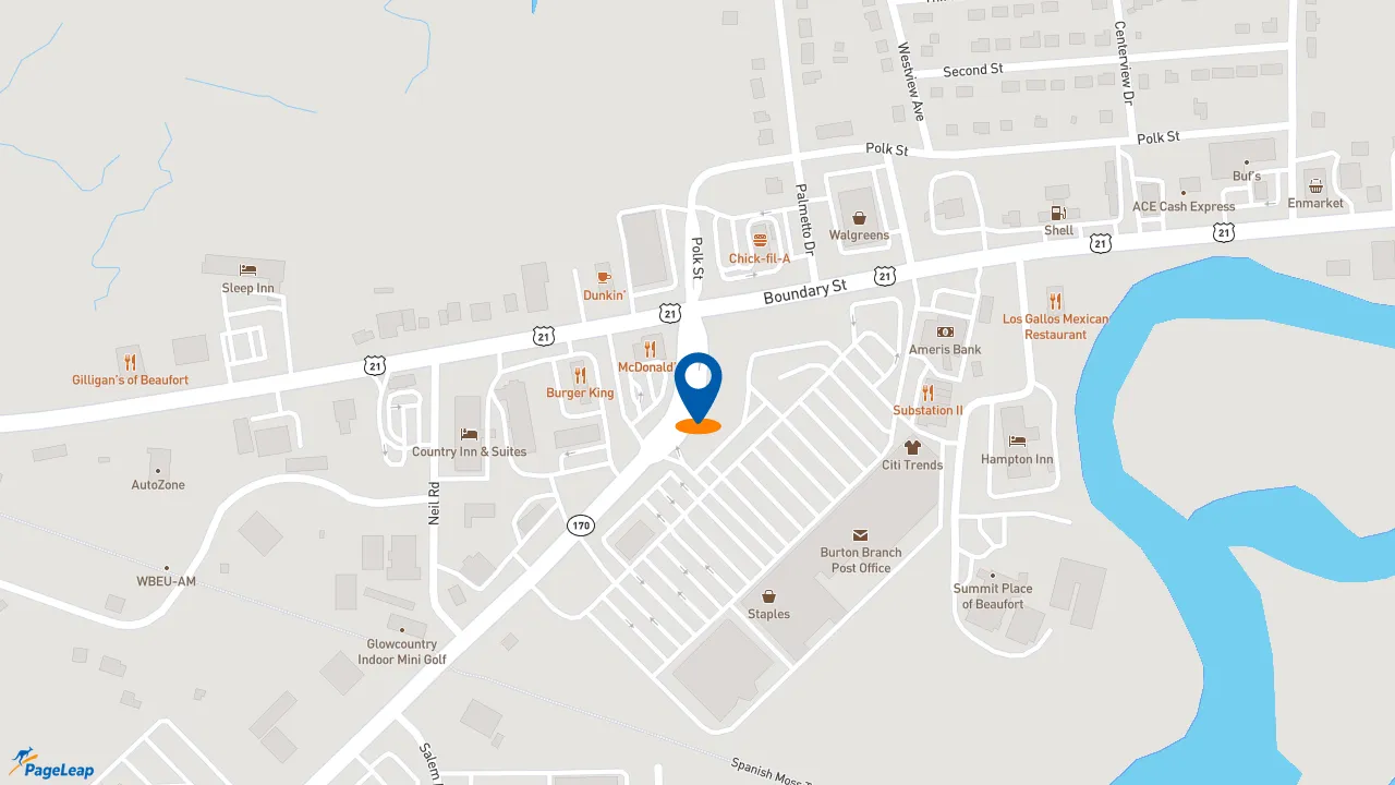 https://pageleap.com map showing location of Bojangles in Beaufort.