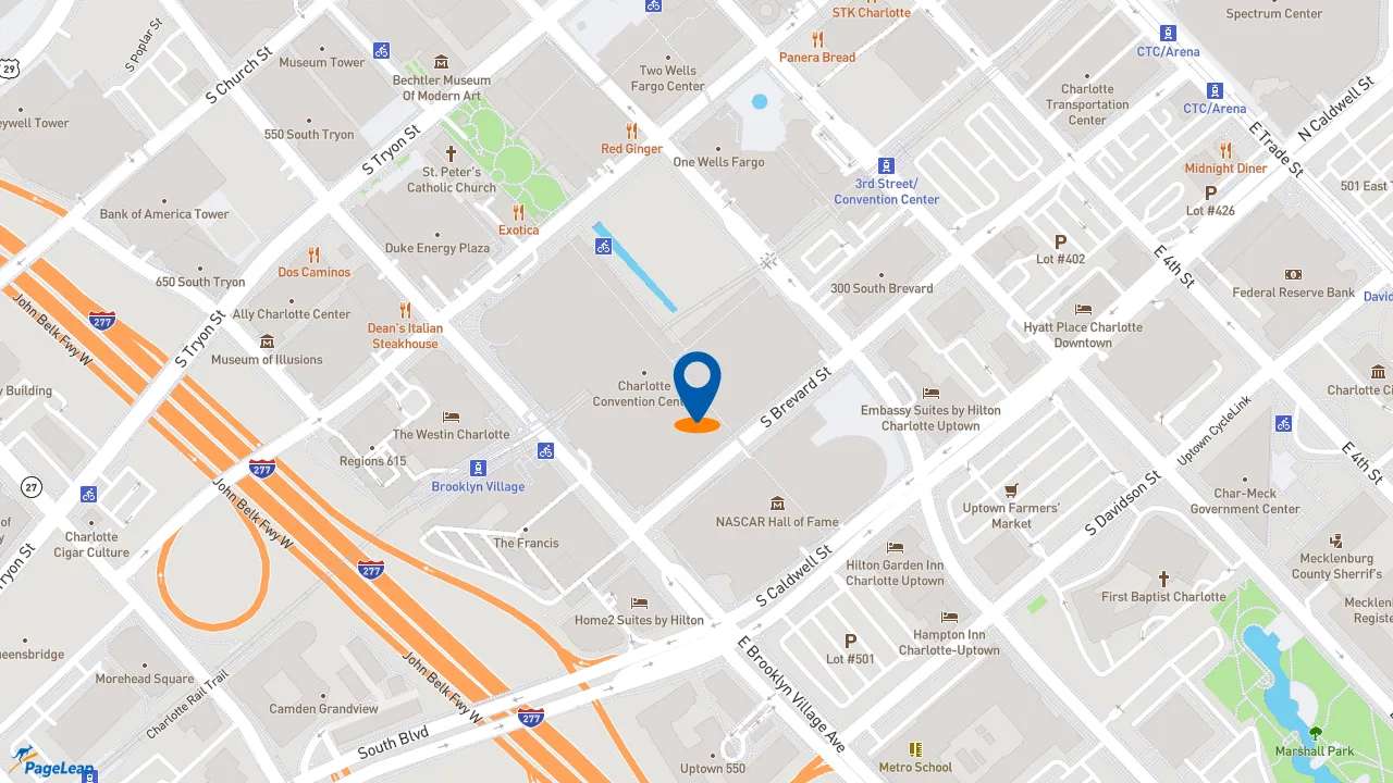 https://pageleap.com map showing location of Bojangles in Charlotte.