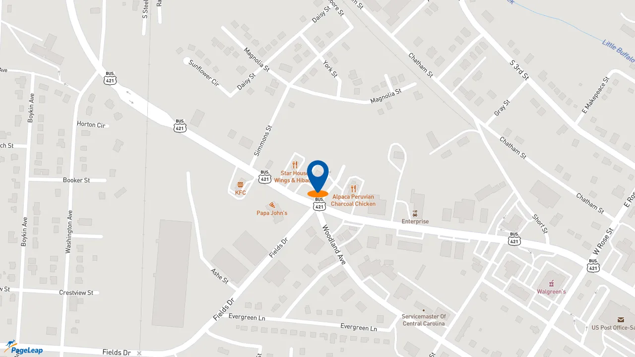 https://pageleap.com map showing location of Bojangles in Sanford.
