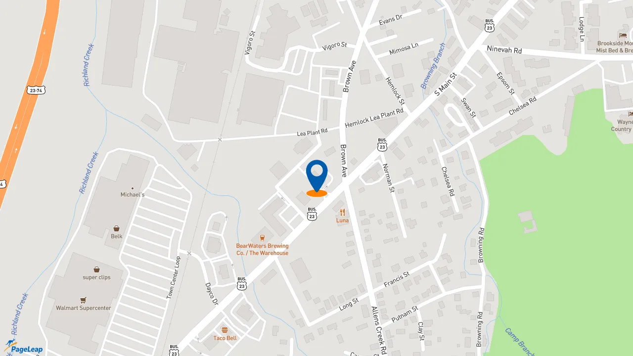 https://pageleap.com map showing location of Bojangles in Waynesville.