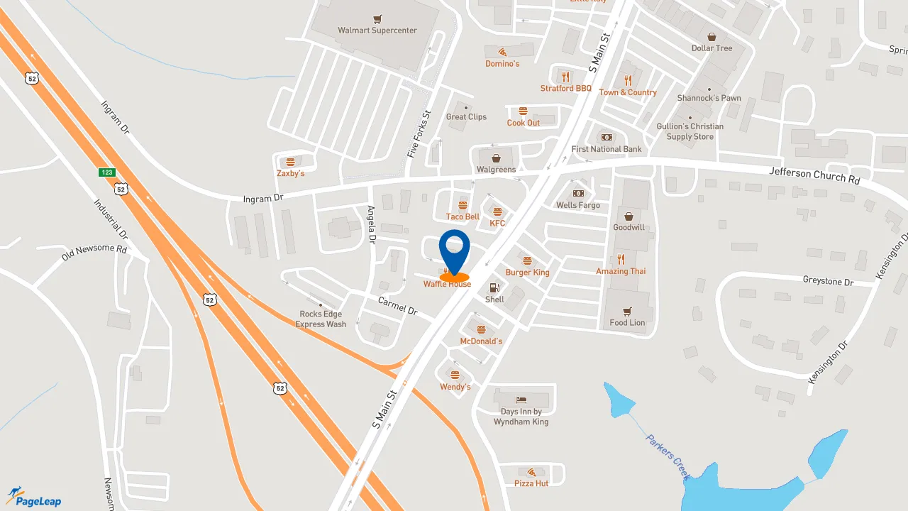 https://pageleap.com map showing location of Bojangles in King.