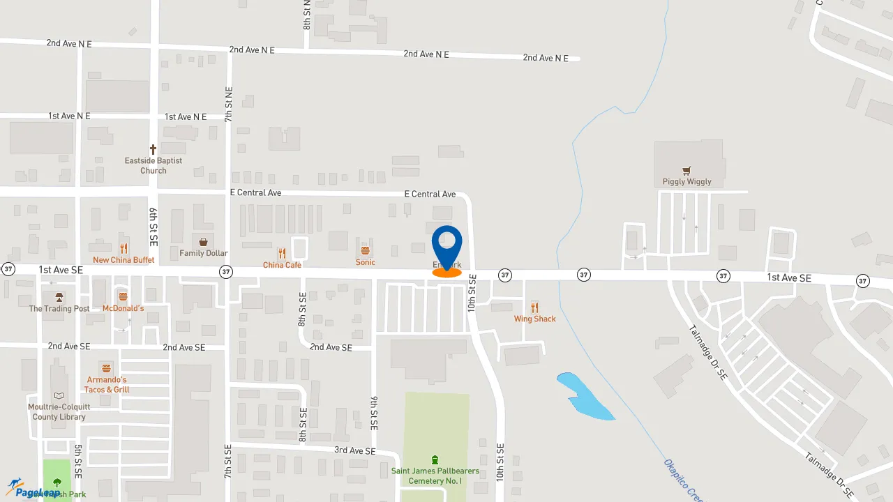 https://pageleap.com map showing location of Bojangles in Moultrie.