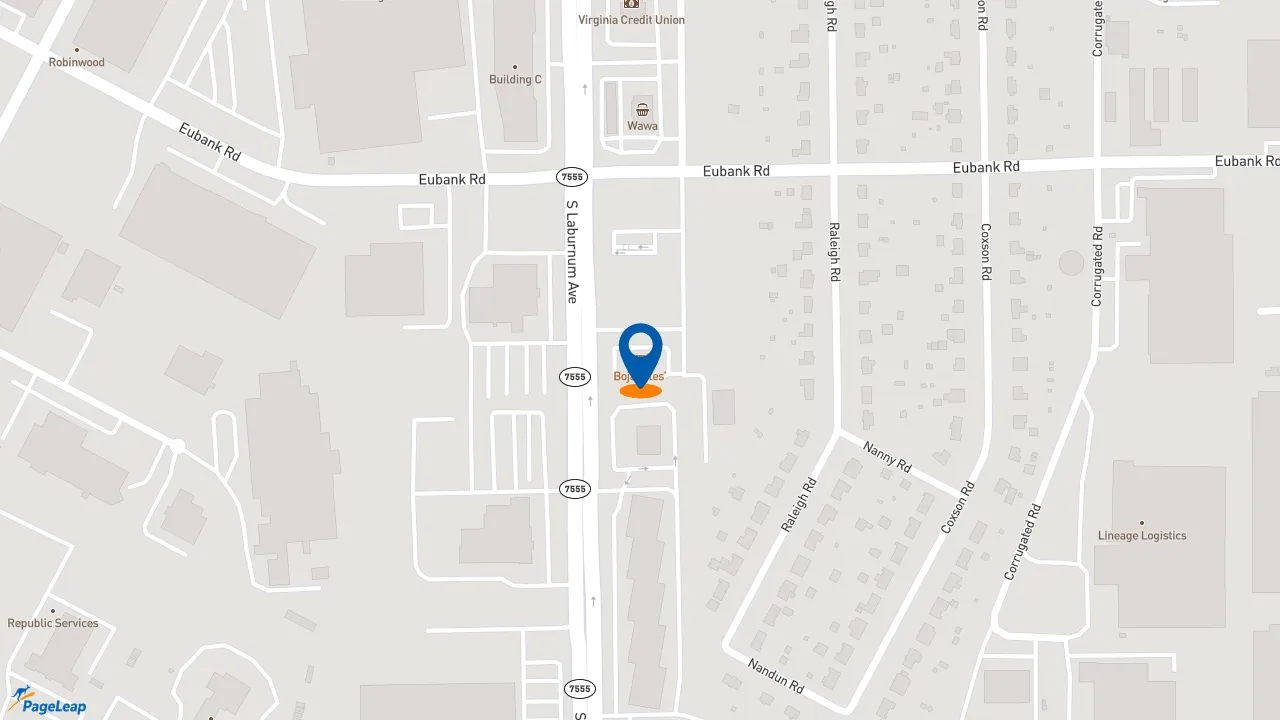 https://pageleap.com map showing location of Bojangles in Richmond.