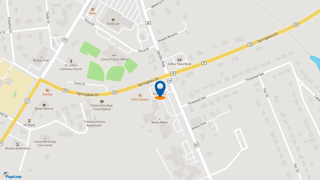 https://pageleap.com map showing location of Bojangles in Clinton.