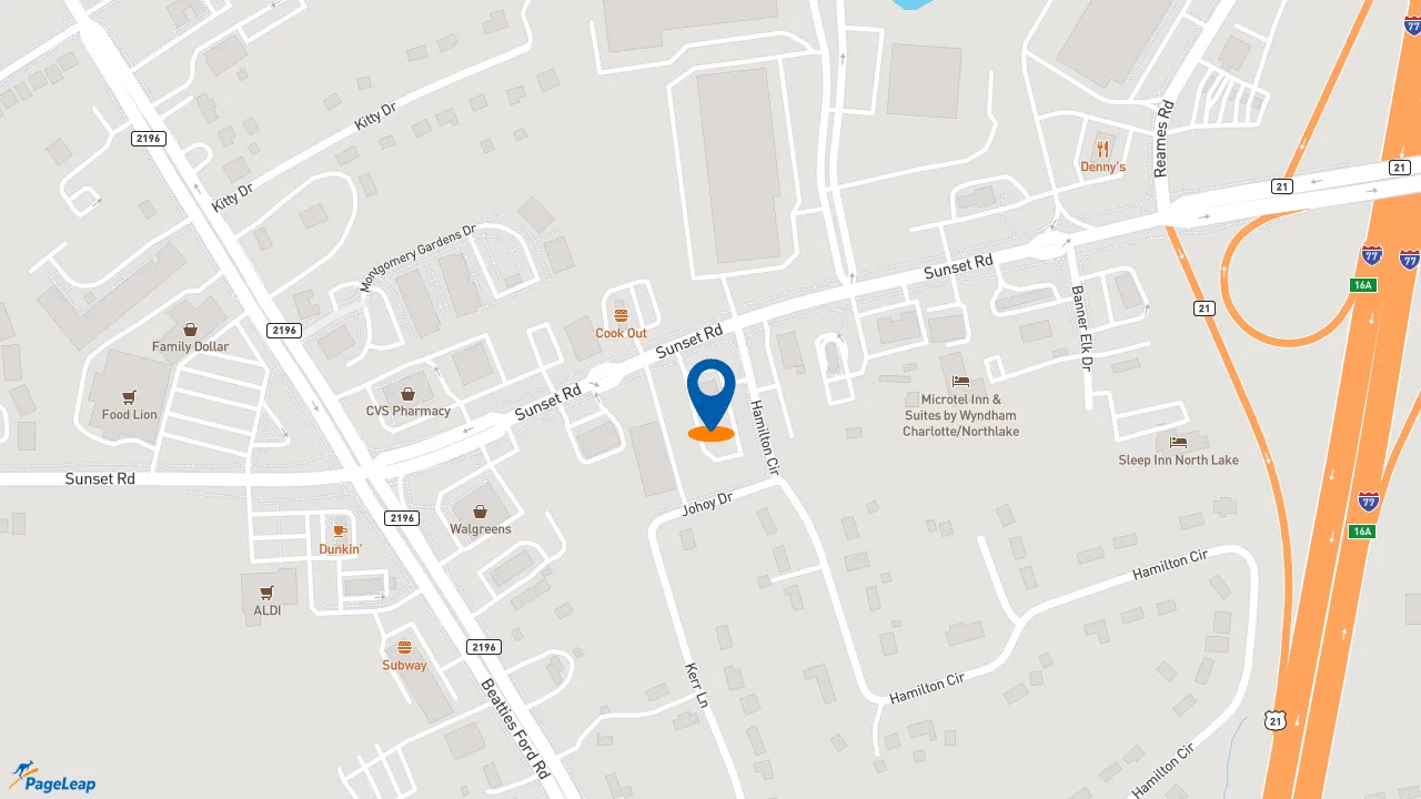 https://pageleap.com map showing location of Bojangles in Charlotte.