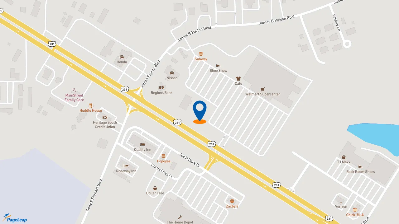 https://pageleap.com map showing location of Bojangles in Sylacauga.