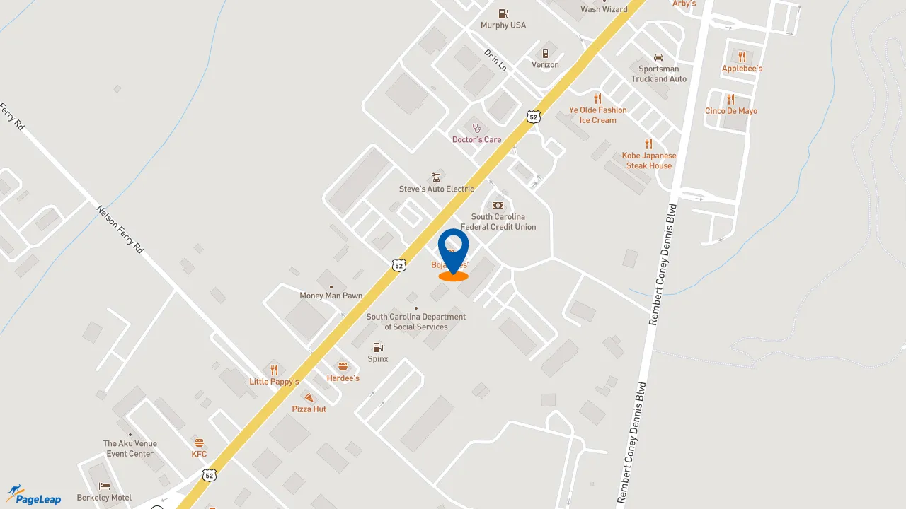 https://pageleap.com map showing location of Bojangles in Moncks Corner.