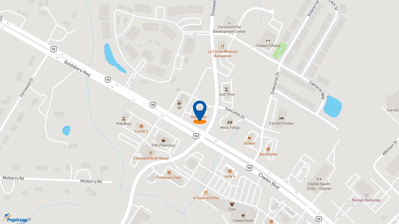 https://pageleap.com map showing location of Bojangles in Clayton.