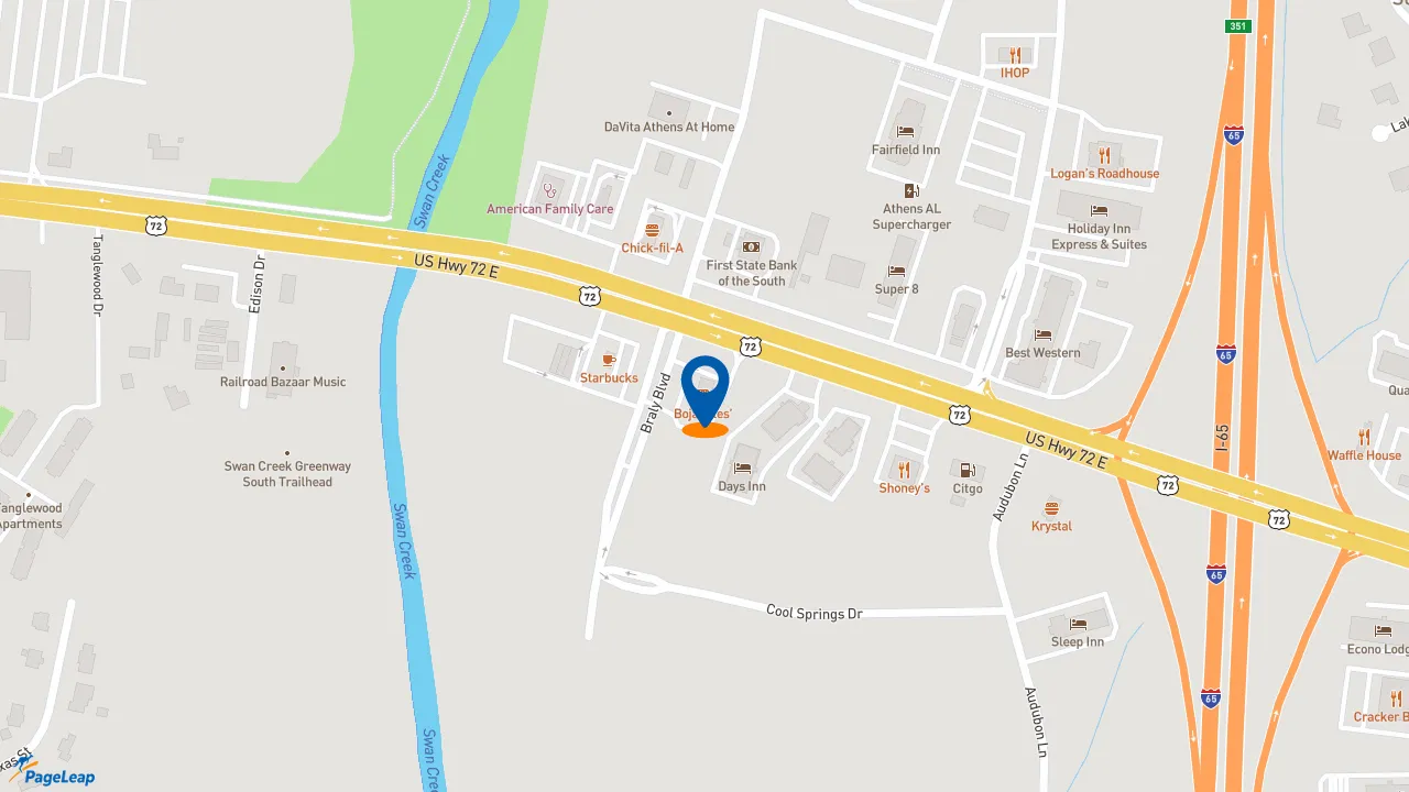https://pageleap.com map showing location of Bojangles in Athens.