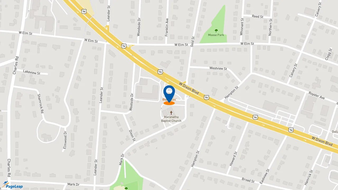 https://pageleap.com map showing location of Bojangles in Shelby.