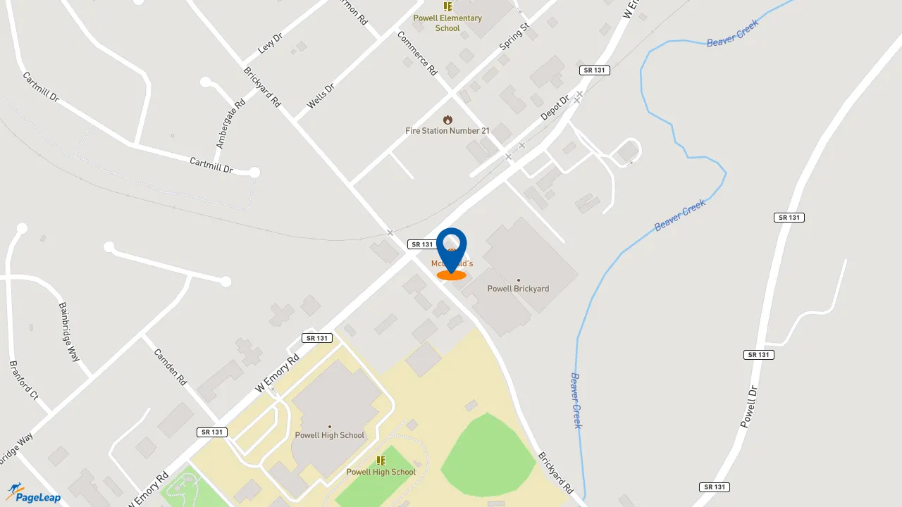 https://pageleap.com map showing location of Bojangles in Powell.
