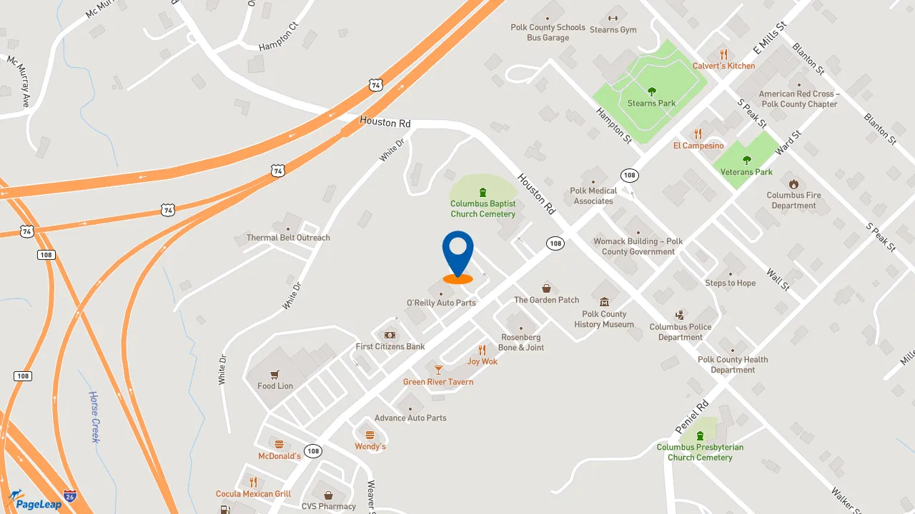 PageLeap.com map showing location of Bojangles in Columbus.